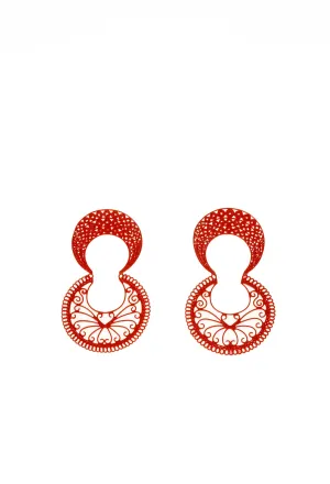 Red Hand-painted Chandelier Filigree Earrings