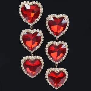 Red Heart Shaped Extra Large Dangle Earrings