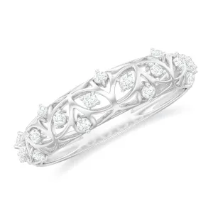 Round Zircon Semi Eternity Band Ring with Gold Filigree Details