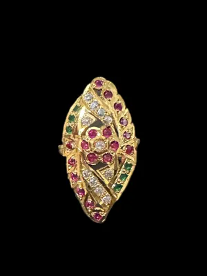 Ruby emerald  gold plated silver ring ( READY TO SHIP)