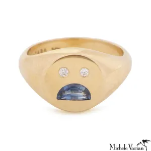 Sad Face Signet Ring Sapphire