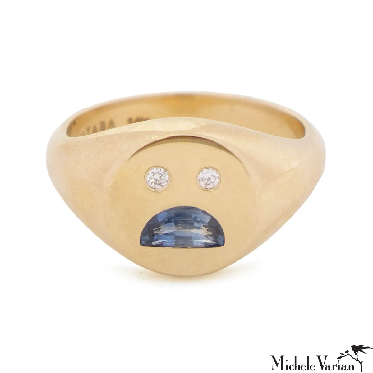 Sad Face Signet Ring Sapphire