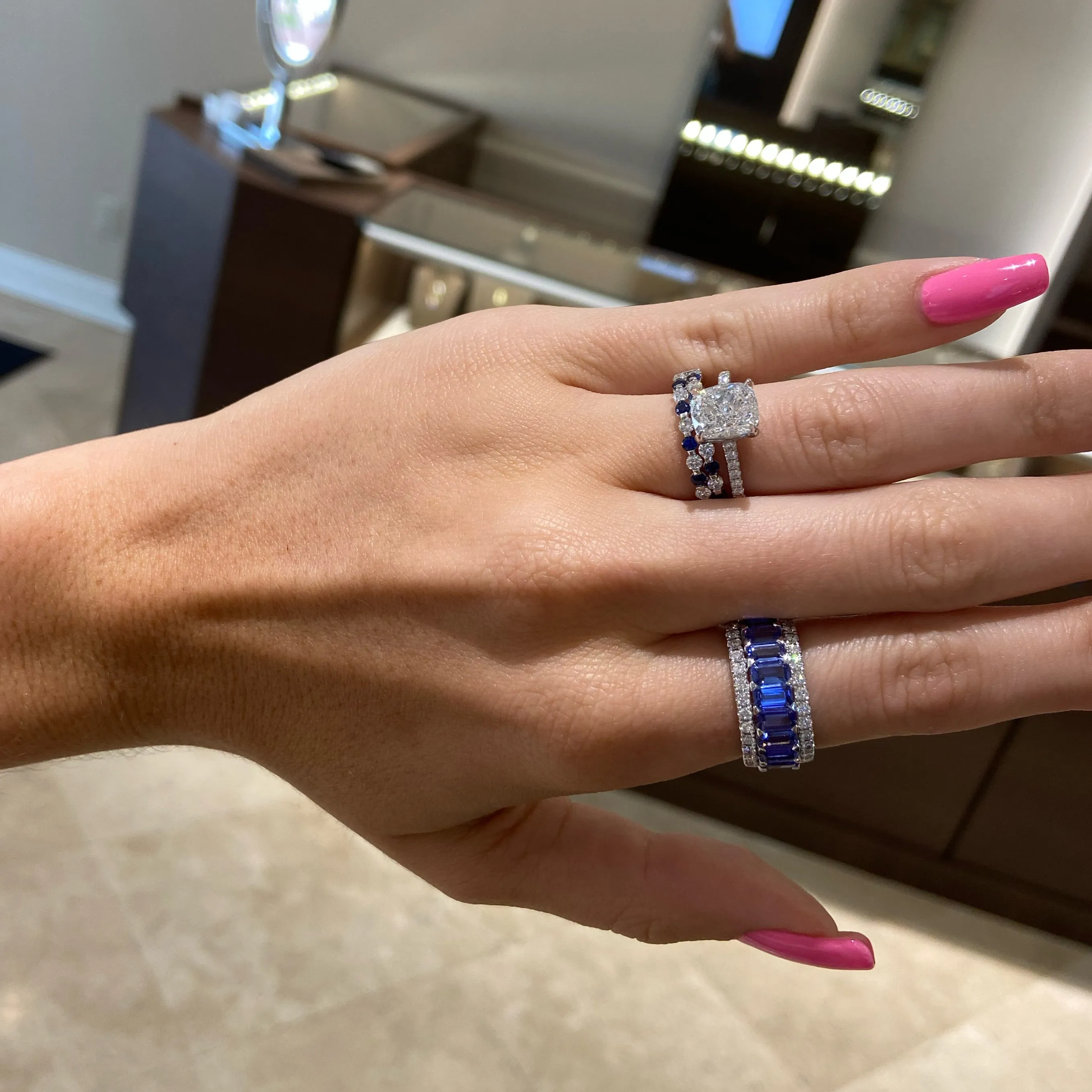 Sapphire & Diamond Double-Row Ring