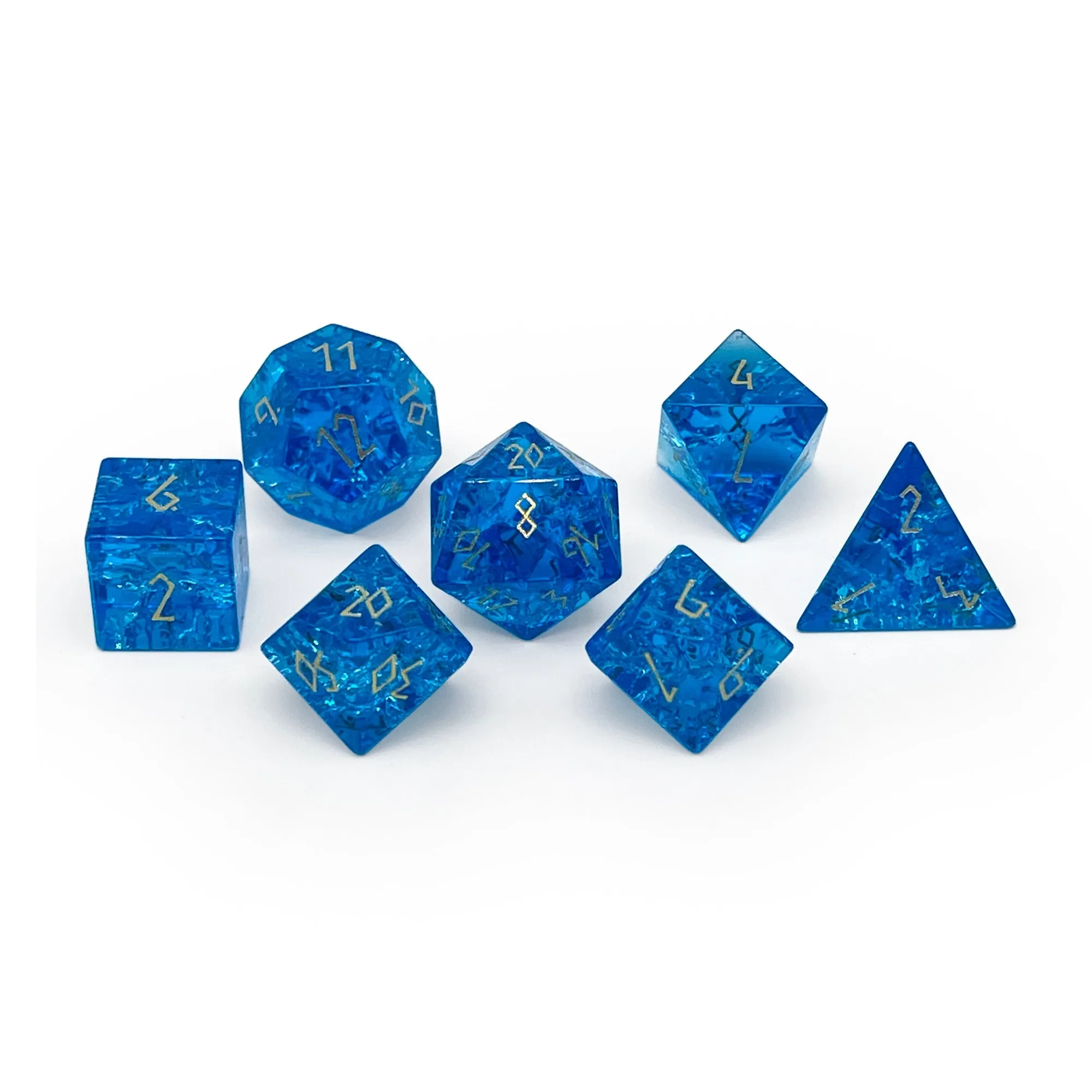 Shattered Zircon Sapphire - 7 Piece RPG Set Zircon Glass Dice