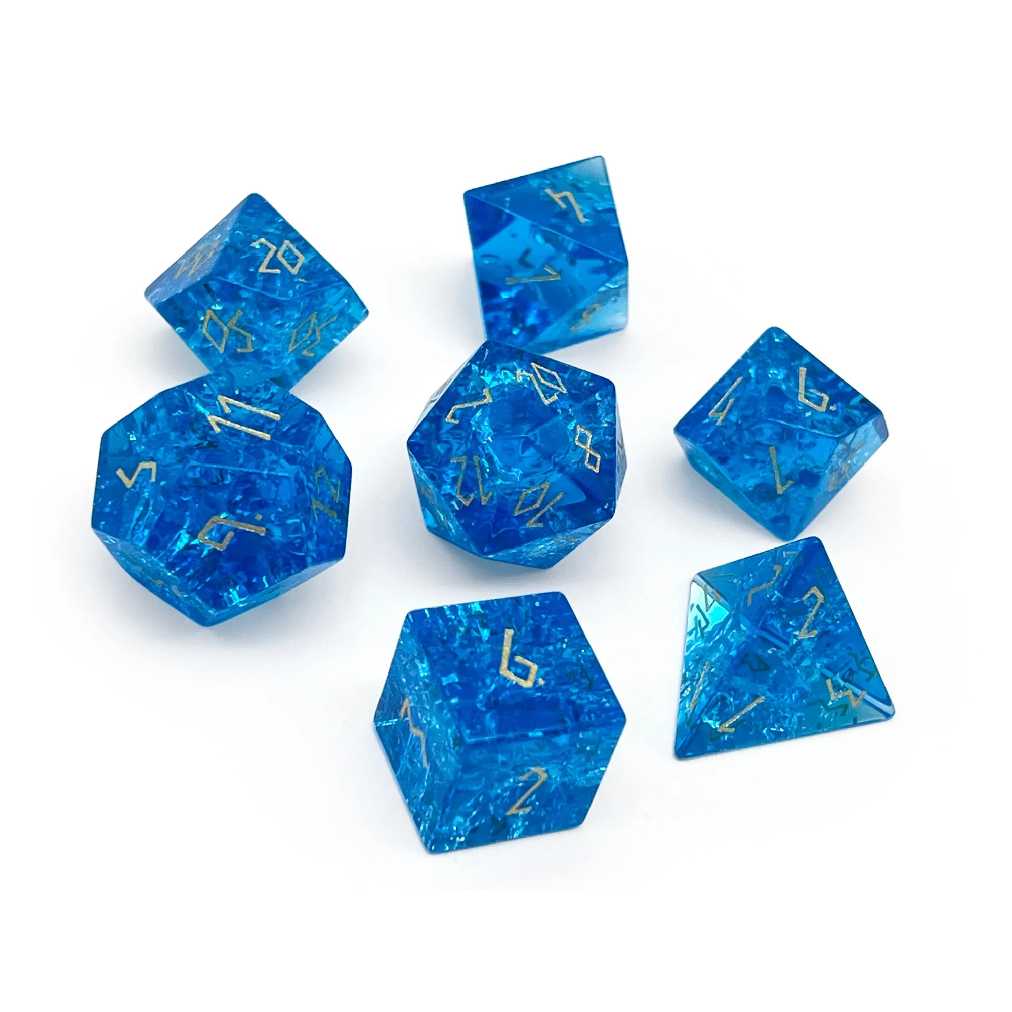 Shattered Zircon Sapphire - 7 Piece RPG Set Zircon Glass Dice