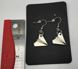 Silver Folded "Paper" Airplane Charm Dangle Earrings