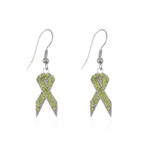 Silver Green Ribbon Charm Dangle Earrings