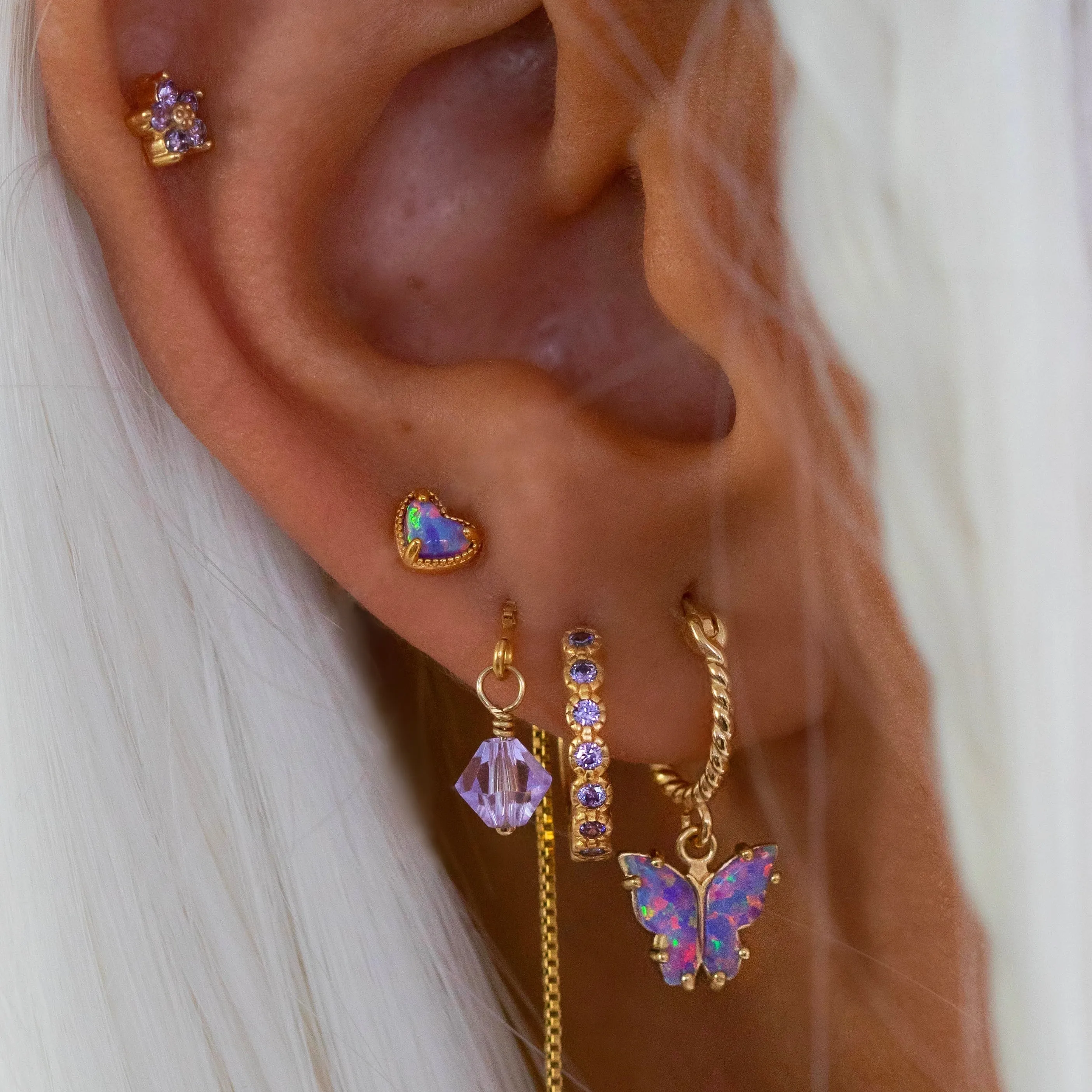 Silver Purple Opal Heart Stud