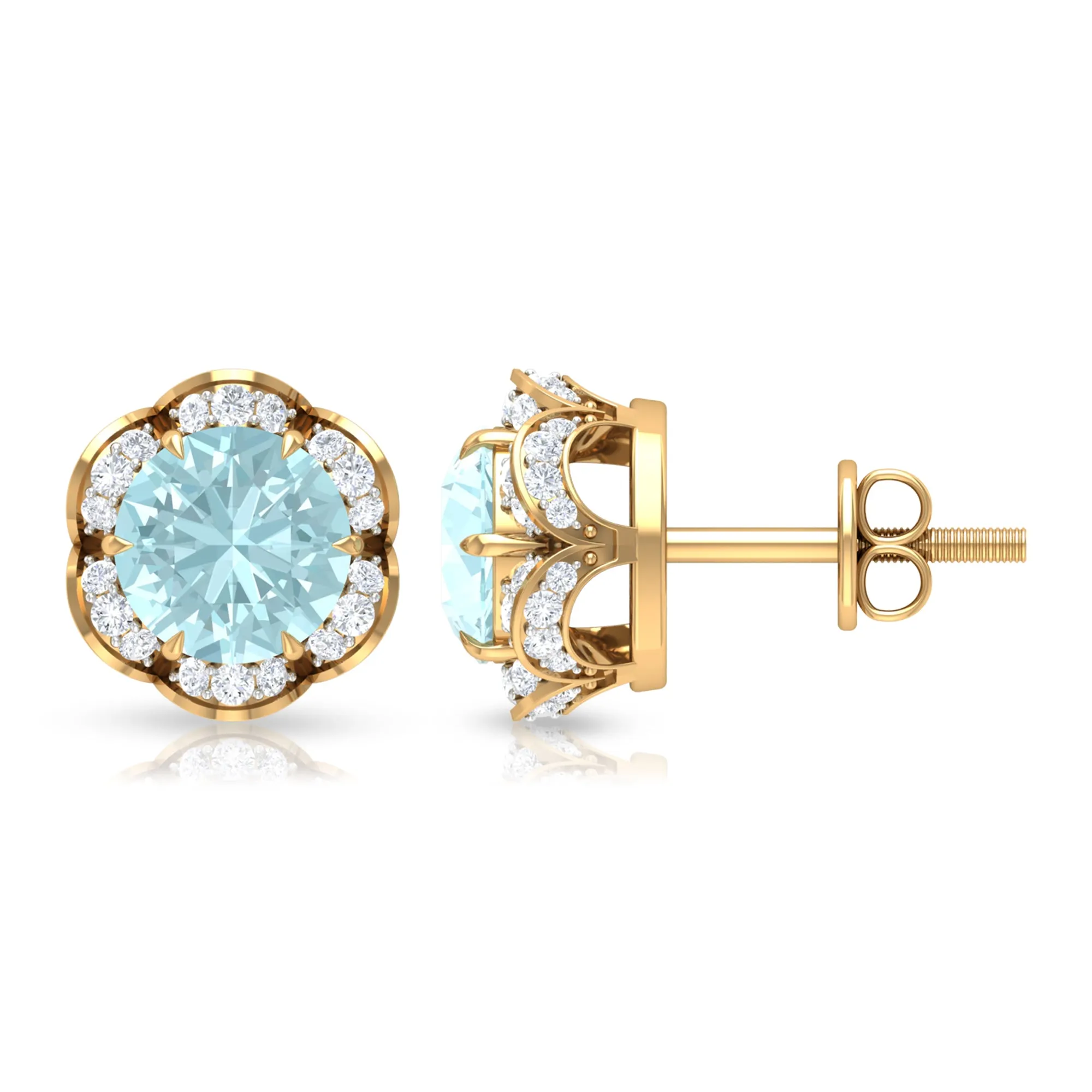 Sky Blue Topaz Flower Stud Earrings with Diamond