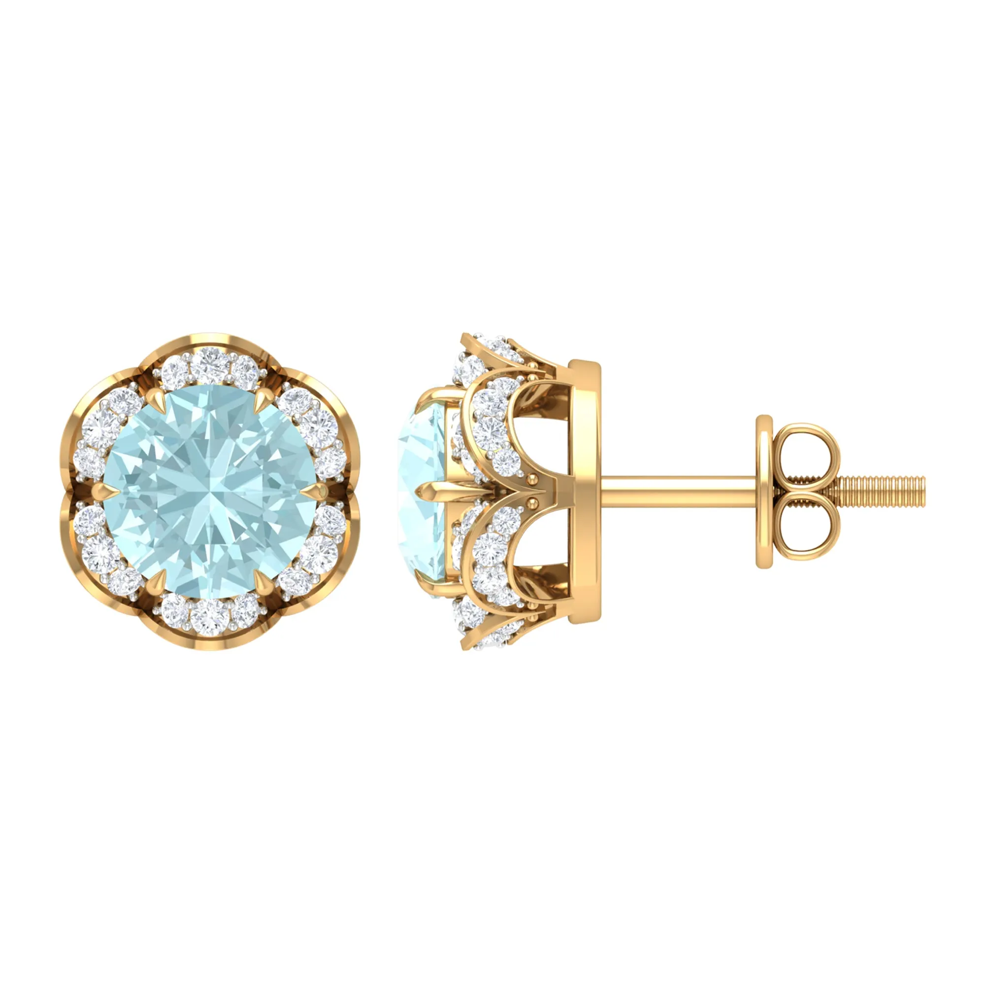 Sky Blue Topaz Flower Stud Earrings with Diamond