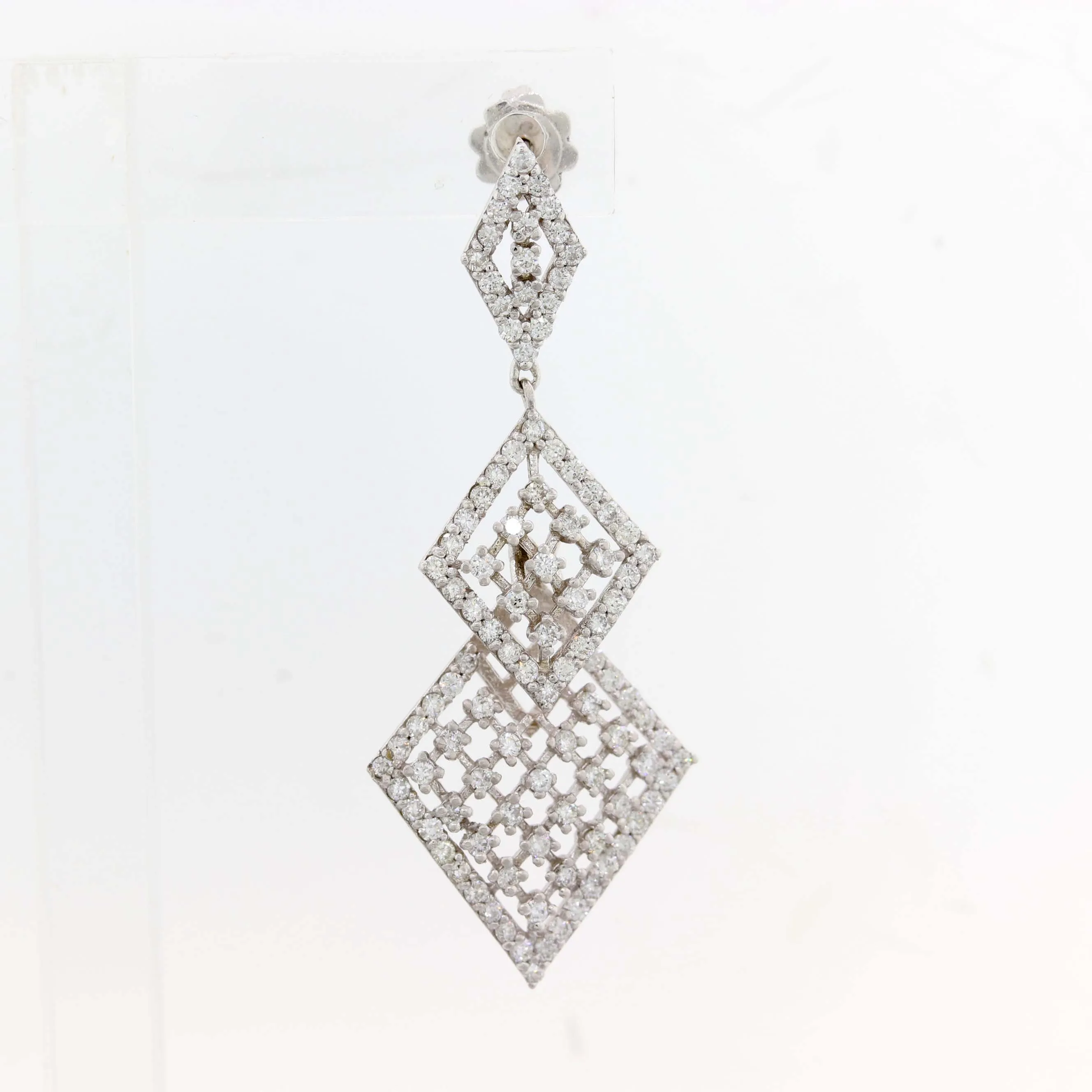 Solid 14k White Gold 2.65ctw Diamond Drop Dangle Lace Chandelier Earrings A9