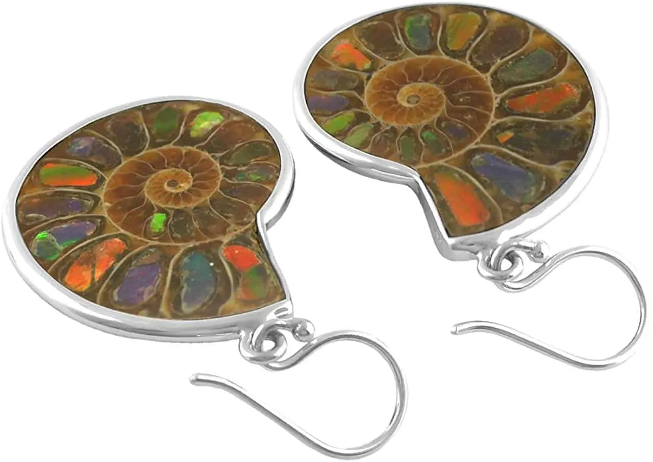 Starborn Ammolite inlaid Ammonite Earrings