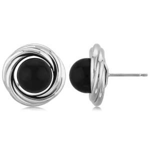 Sterling Silver Lg Knot W/8mm Blk Onyx Earrings