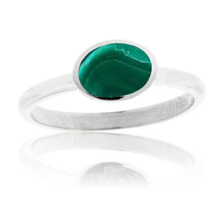 Sterling Silver Malachite Inlay Oval Stackable Ring