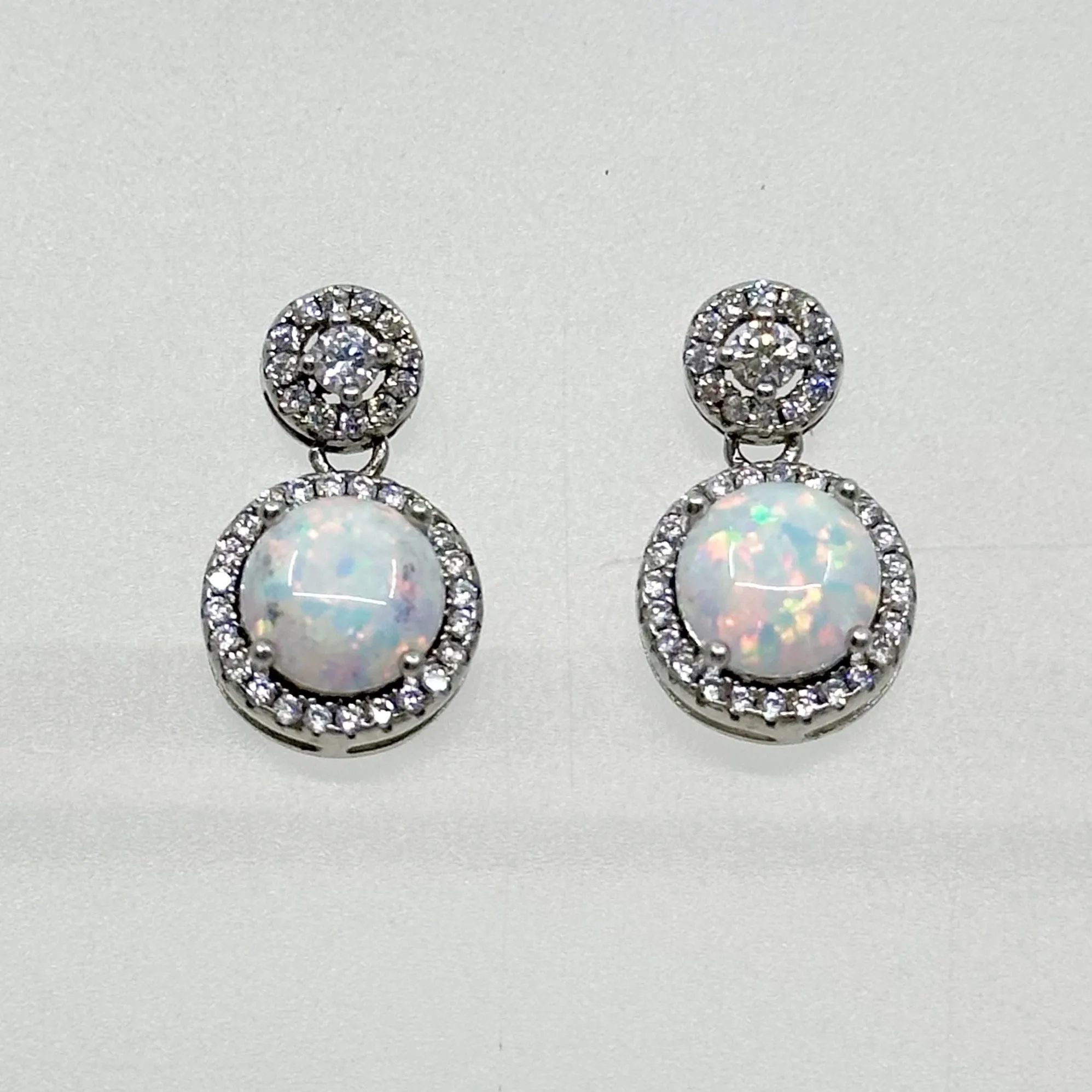 sterling silver opal & cubic zirconia earrings