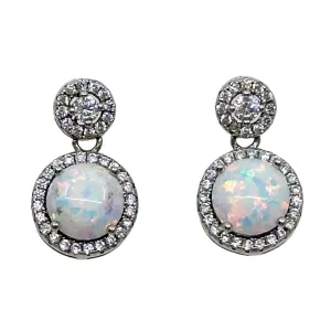 sterling silver opal & cubic zirconia earrings