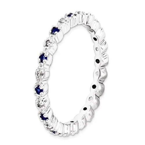 Sterling Silver Stackable Expressions Blue Sapphire & Diamond Alternating Eternity Ring