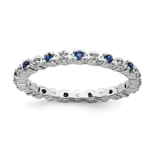 Sterling Silver Stackable Expressions Blue Sapphire & Diamond Alternating Eternity Ring