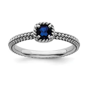 Sterling Silver Stackable Expressions Created Blue Sapphire Cushion Ring