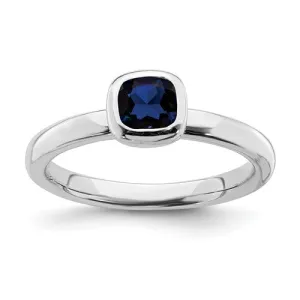 Sterling Silver Stackable Expressions Cushion Cut Cr. Blue Sapphire Ring