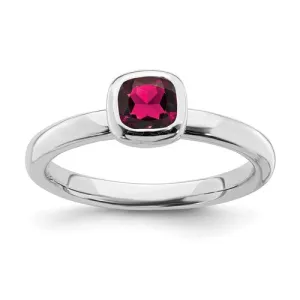 Sterling Silver Stackable Expressions Cushion Cut Created Ruby Ring