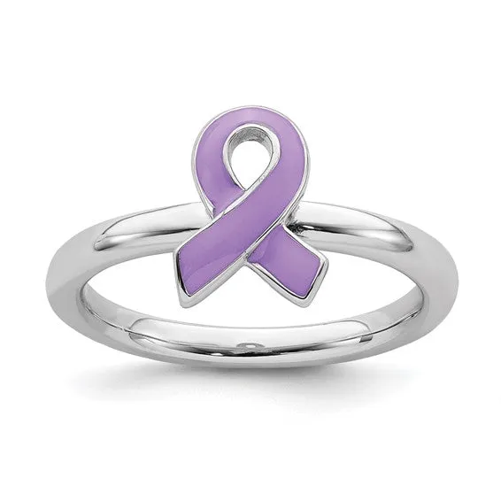 Sterling Silver Stackable Expressions Purple Enameled Awareness Ribbon Ring