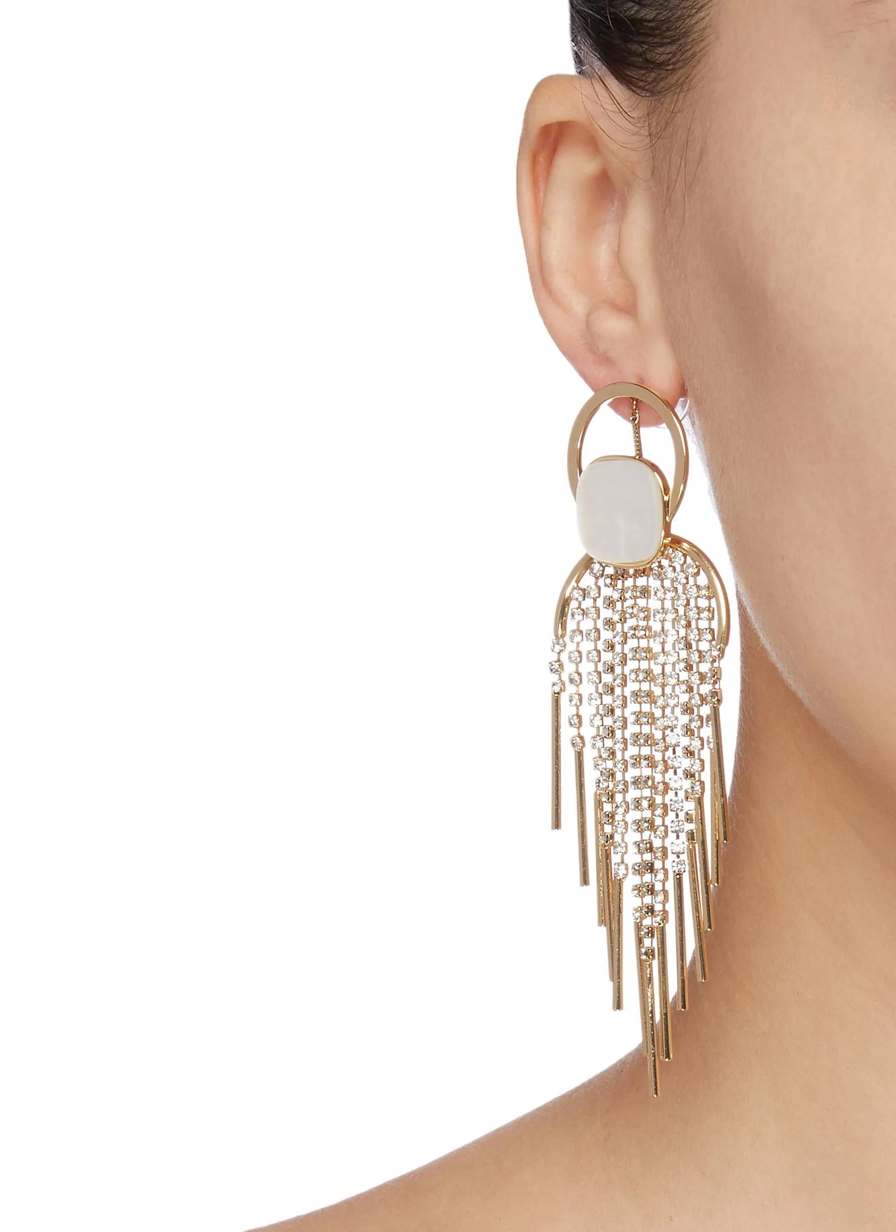 STONE GLASS CRYSTAL FRINGE CHANDELIER DROP EARRINGS