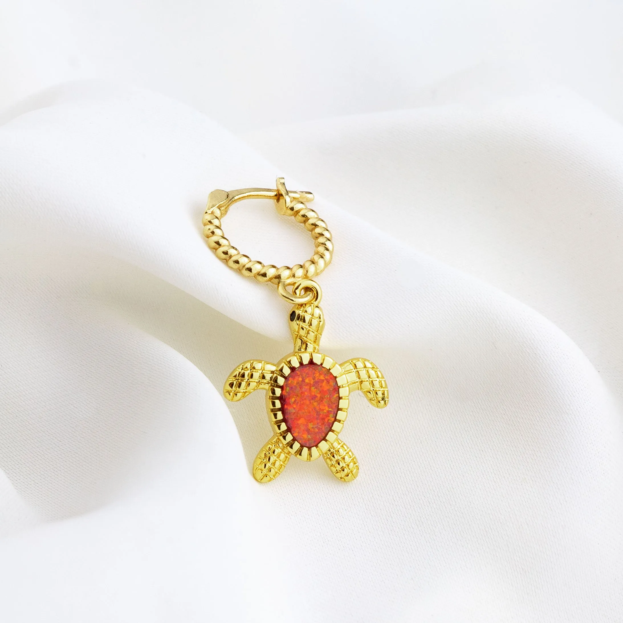 Tangerine Opal Turtle Earring