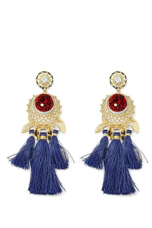 Tassel And Pom Drama Chandelier Earrings