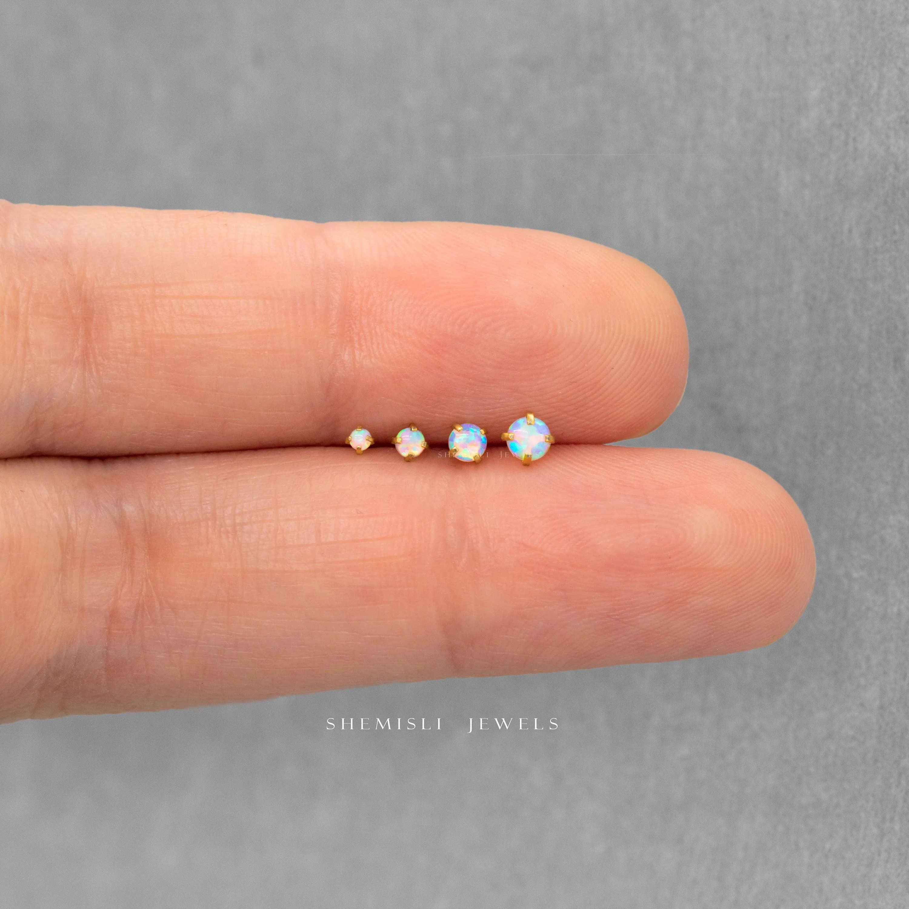 Tiny Opal Gold Threadless Flat Back Earrings, Nose Stud, October Birthstone, 20,18,16ga, 5-10mm Surgical Steel SS523 SS524 SS525 SS526