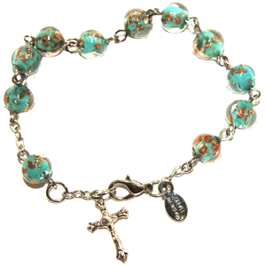 Turquoise Genuine Murano Silver-Tone Rosary Bracelet with Sommerso Beads