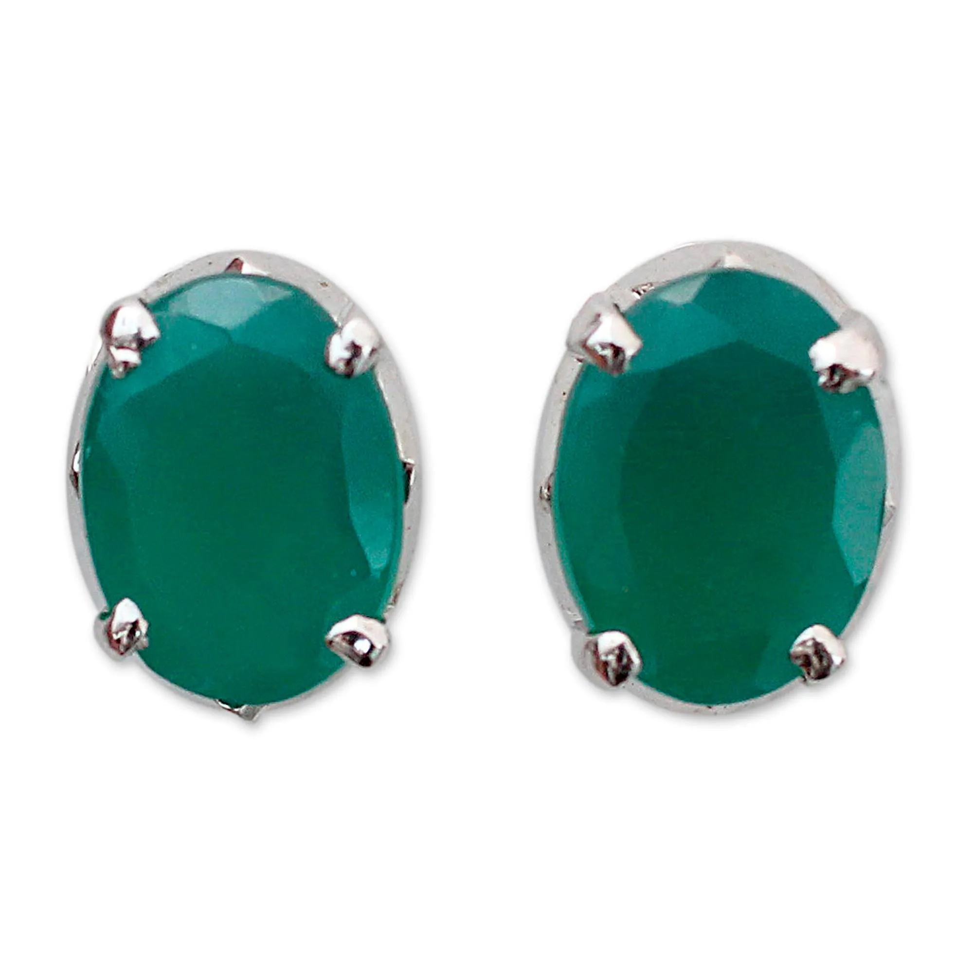 Unique Women's Stud Onyx Earrings - India Green | NOVICA