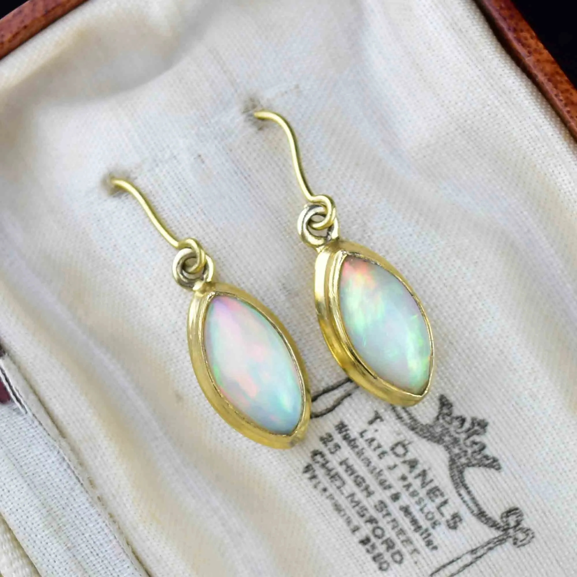 Vintage Art Deco Style Marquise Opal Earrings