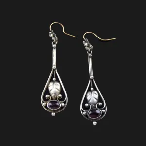 Vintage Arts and Crafts Silver Garnet Cabochon Earrings