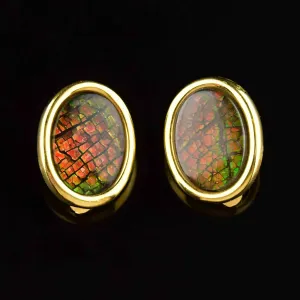 Vintage Gold Fill Ammolite Cabochon Earrings