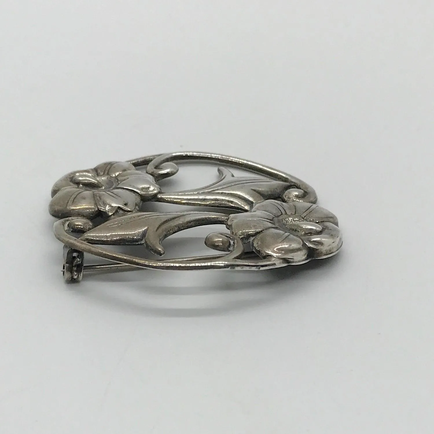 Vintage Sterling Silver Art Nouveau Floral Brooch