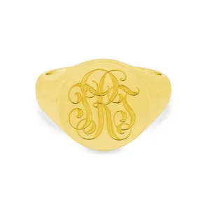 Women's Round Signet Ring - Extra Large - Hand Engraved Script Monogram