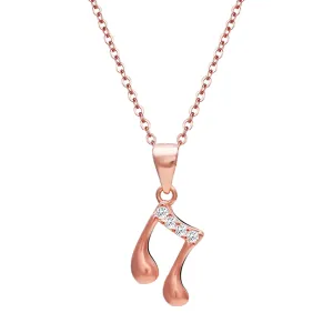 Women's  Sterling Silver Rose Gold Music Pendant with Link Chain Necklace to Gift With Certificate of Authenticity and  Hallmark