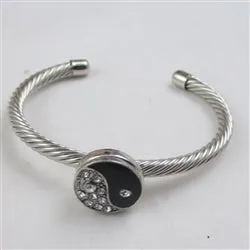 Yin Yang  Black & Rhinestone Bangle Bracelet