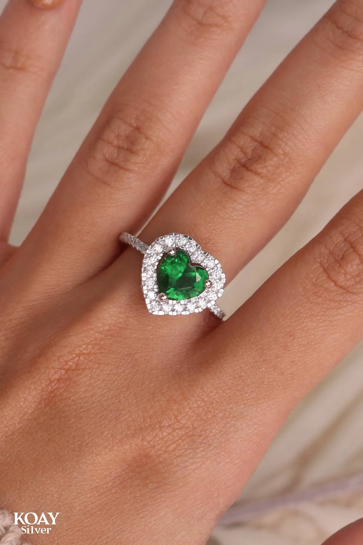 Zircon Green Heart Ring